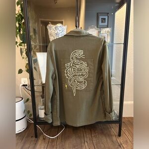 P&Co. Green Military Jacket with Stitched Tiger / Snake Design - Size Medium
